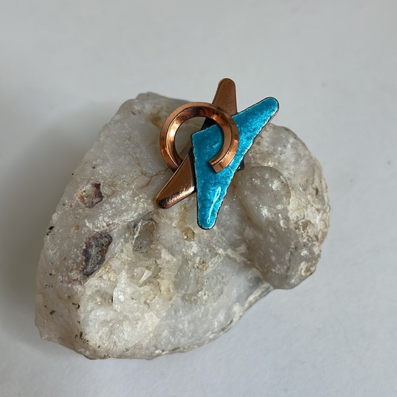 Matisse Renoir Copper Turquoise Enamel 1950's Clip Back Earrings Midcentury - Picture 2 of 7